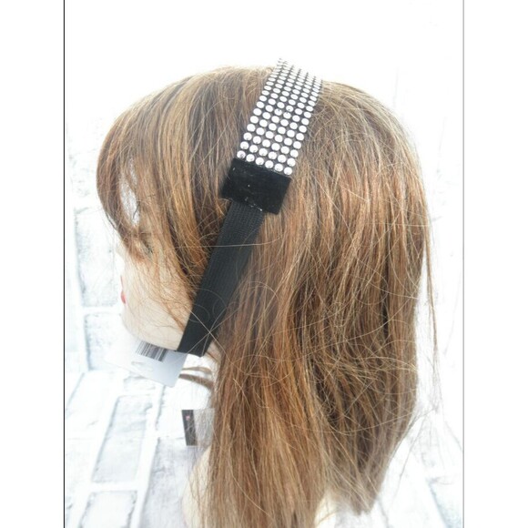 NEW by JUST BASIC, HEADWRAP, HEADBAND BLACK WITH SILVER TONE MULTIPLE ROWS  #2 - Picture 1 of 11